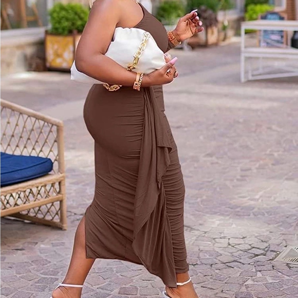 Brown one sleeve bodycon dress